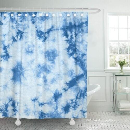 Abstract Tie Dyed of Indigo Color on White Hand Shower Curtain Waterproof Polyester Fabric 60 x 72 Inches Set with Hooks