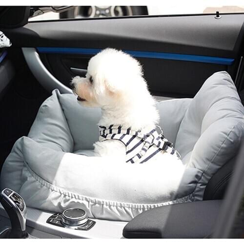 Dog Car Seat Puppy Booster Seat Pet Travel Car Carrier Bed with Storage Pocket Clip-on Safety Leash Non-Slip Base for Dogs