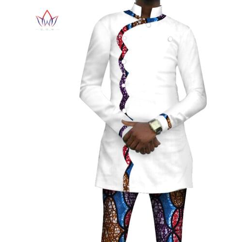 Bazin Riche African Print Africa Style Button Top and Pants Sets Ankara Clothes 2 Pieces Pant Sets Mens African Clothing WYN408