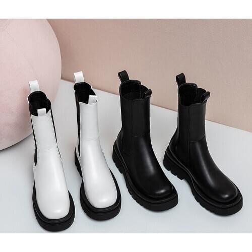 Brand Luxury Chelsea Boots Women Leather Ladies Boots Chunky Winter Shoes Platform Ankle Boots Slip On Thick Heel chaussure