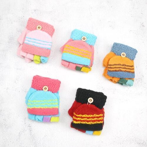 2-5 Years Baby Knit Gloves Winter Girl Boy Half Finger Flip Cover Mittens Children Boys Autumn Girl Mittens Baby Knitted Gloves