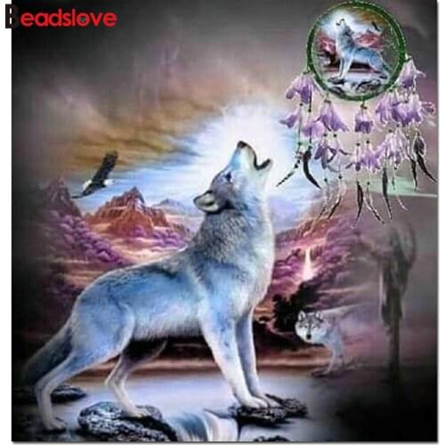Diy diamond painting Dream catcher Wolf 5d diamond mazayka embroidery bead 3d full square round drill mosaic crystal S87