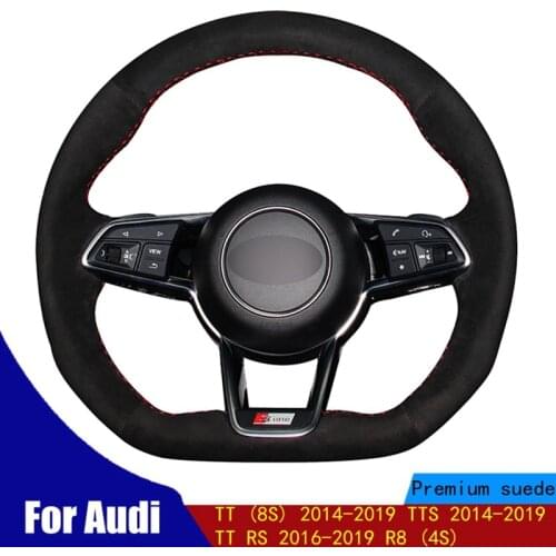 DIY Car Steering Wheel Cover Black Suede For Audi TT (8S) 2014-2019 TTS 2014-2019 TT RS 2016-2019 R8 (4S)