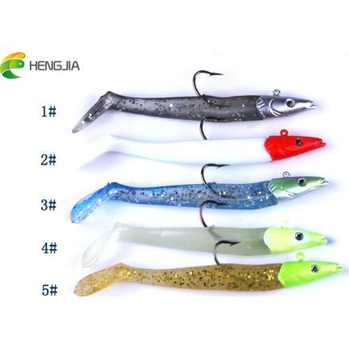HENGJIA 100PCS 11CM 19G Rubber Plastic Soft Fishing Lures With Jig Hooks Wobbler Artificial Lead Head Baits Pesca Fishing Tackle