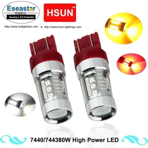 HSUN 2pcs Xenon White T20 7440 W21W 7443 W21/5W LED Bulb 12V 24V Reverse Parking Red Brake Light Amber Turn Signal Lamp R5W