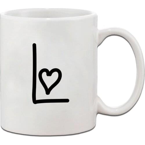 "L " Love Hearts Initial Monogram Personalized Letter L Ceramic Mug Coffe Cup 11 oz