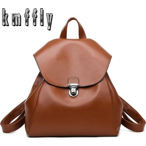 KMFFLY New 3 Color Women Vintage Backpacks High Quality Leather Backpack Casual Style Female Backpacks For Teenage Girls Sac
