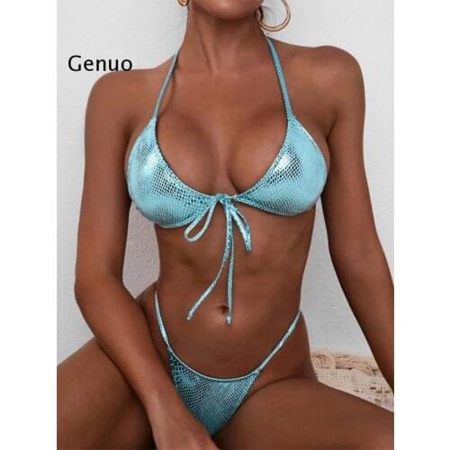 Bandage String Bikini Set 2021 Sexy Solid Swimwear Women 2 Piece Triangle Halter Brazilian Swimsuit Female Summer Beachwear