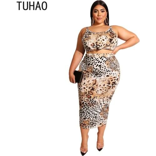 TUHAO 2020 Spring Summer Large Size 5XL 4XL 3XL Women Pullover Crop Tops Pants Suit Fashion PRINT 2 Piece Set Suits Clothes WM69