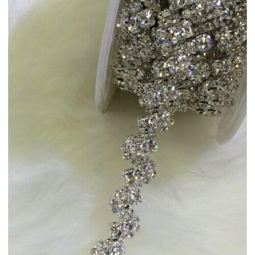 1Yard Crystal Clear Glass Rhinestone Bridal Trim Fashion Chain Silver LW0029 1cm