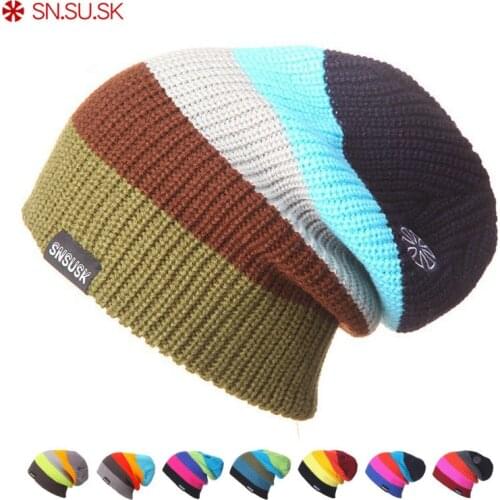 SN.SU.SK Men Women Warm caps Winter Hats Knitting Skating Skull Caps For Woman Turtleneck Beanies Ski Hat Snowboard Cap