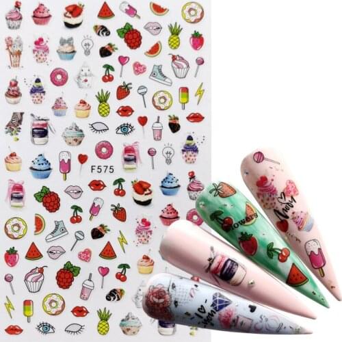Nail Stickers 3D Summer Butterfly Mix Green Leave Flower Cake Cactus Watermelon Nail Art Sticker Nails Decal Nail Decorations