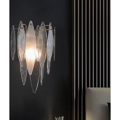 JMZM Wall Lamp Golden Copper Transparent Glass Frosted Wall Light Living Room Background Bedroom Bedside Aisle Corridor New Lamp