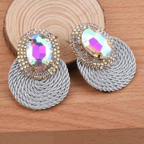 New Shiny Colorful Round Earrings Rhinestone Handmade Round Cotton Rope Drop Earring Fashion Jewelry Accessories For Women