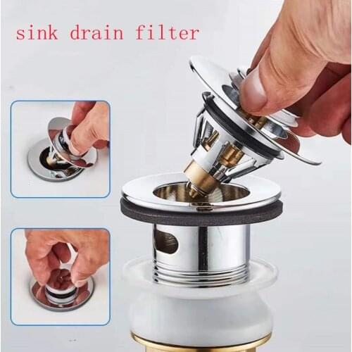 New Upgraded Bathroom Sink Plug Kitchen Tools Basin Drainer High Quality Stainless Steel Bullet Core Push-pull Sink Drain Filter