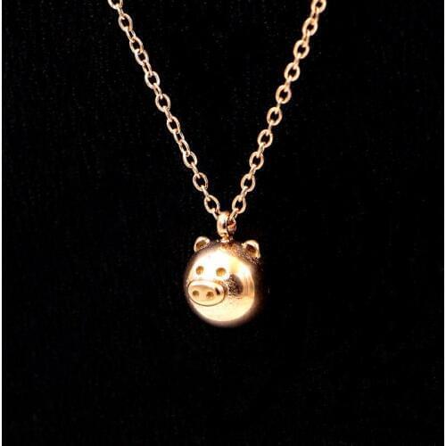 Rose gold color stainless steel cute 8mm pig pendant necklaces for women, fashion new chains animal necklace jewelry kolye