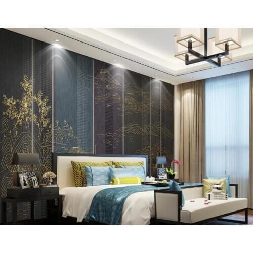 Custom Photo Wallpaper Golden line landscape relief carving Chinese TV background wall painting Mural Living Room Bedroom