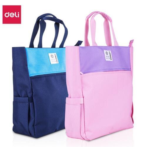 Deli Student portable bag portable tote bag large-capacity multi-layer book bag storage supplies