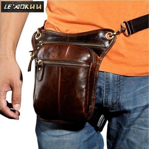 Real Leather Men Design Casual Coffee Messenger Sling Bag Fashion Multifunction Travel Waist Belt Pack Drop Leg Bag Male 211-2-c