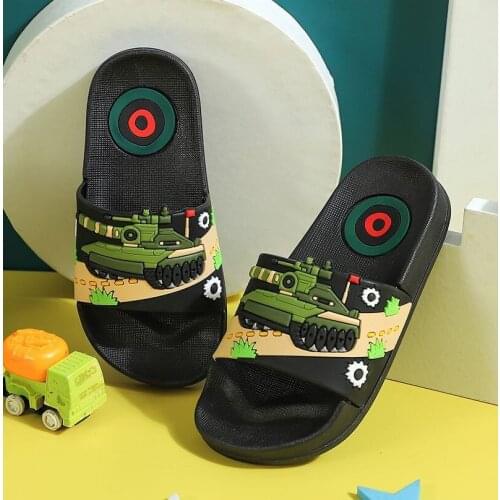 Summer Cartoon Tank Childrens Slippers For Boys Girls Slippers Pvc Home Flip Flops Non-slip Big Kids Beach Sandals