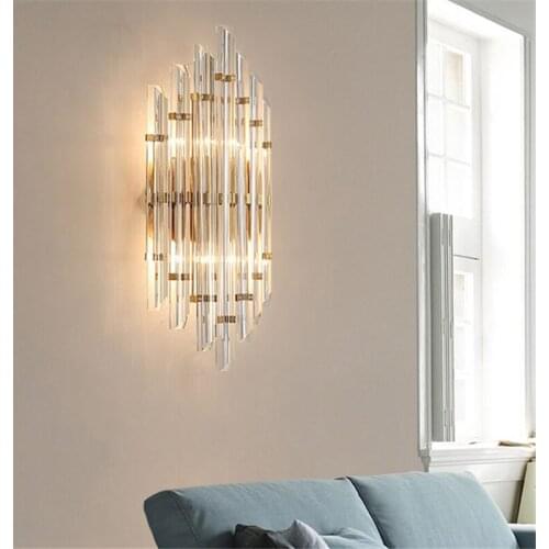 Modern Luxury Crystal Hotel Wall Lamp Living Room Bedroom Creative Personality Home Decor Bedside Background Aisle Lamp Fixtures