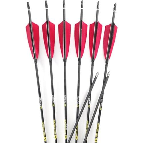 Archery Carbon Arrow Hunting Spine 500 600 700 800 900 30 inches Shafts Turkey Vanes Recurve Bow Longbow Shooting 6/12PCS