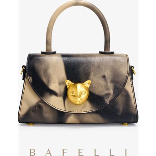 BAFELLI WOMEN HANDBAG 2021 NEW INK STYLE CONTRAST COLOR CROSSBODY CAT GENUINE LEATHER PURSE SHOULDER MESSENGER BAG