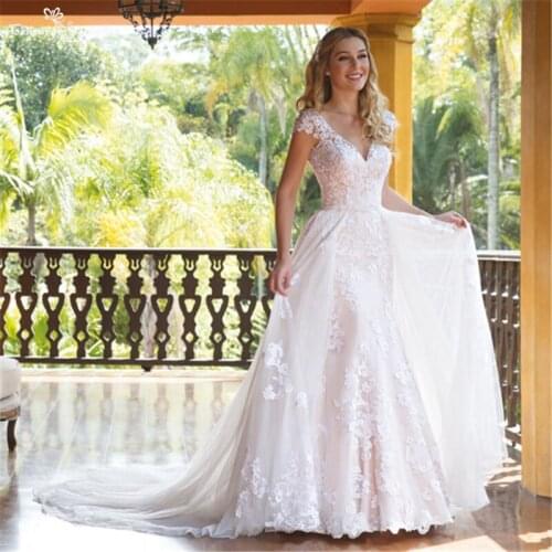 Princess Wedding Dresses Mermaid with Detachavle Train Lace Applique V-Neck African Bridal Gown Robe Mariage Vestido De Noiva