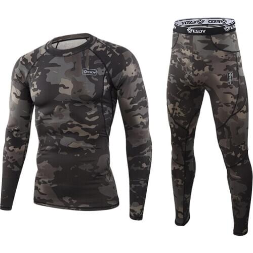 Tactical Thermal Underwear Cycling Underwear Set Winter Me Fleece Tactical Tight Camouflage Motorcycle Skiing Training Suit