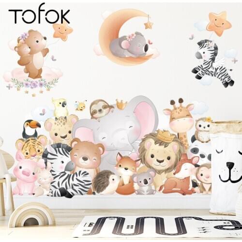 Tofok DIY Lovely Smile Animal Zoo Wall Sticker Home Baby Children Room Nursery Decals Living Room Sofa TV Background Decoration