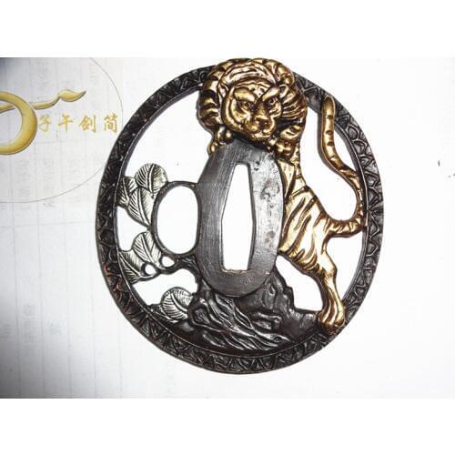 Japanese Samurai Katana tsuba Copper Guard Sword Accessories W/Tiger Design