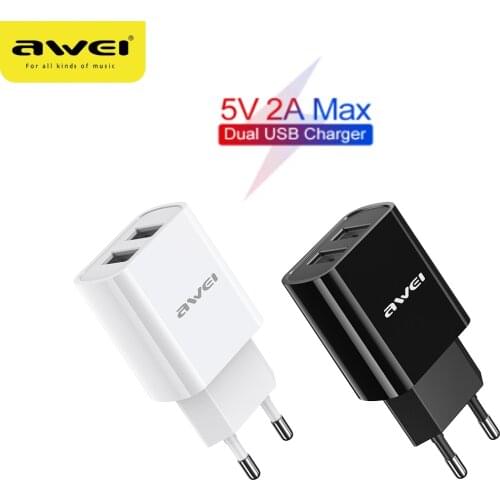 Awei C3 Dual USB Charger Phone Charger 2.1A Fast Charging For iPhone AirPods iPad Huawei Xiaomi LG Samsung Mobile Phone EU Plug