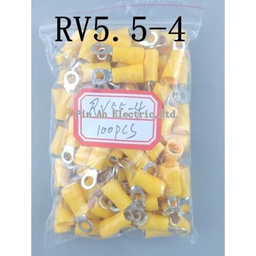 RV5.5-4 Yellow Ring insulated terminal 100PCS/Pack cable Crimp Terminal suit 4-6mm2 Cable Wire Connector RV5-4 RV