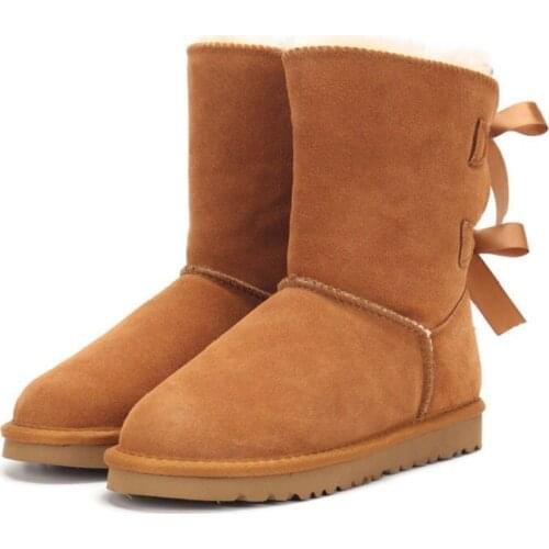 Women‘s Boots Winter Warm Shoes Flat Genuine Cow Leather Snow Boots Fur Womens Shoes Size 35-43 Plus