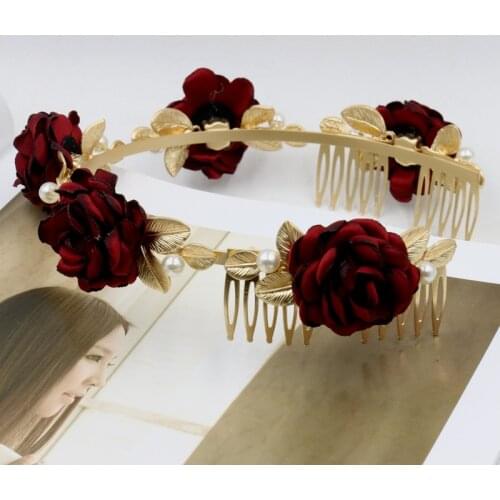 2016 Hot Sale Fashion vintage DG Flower combs wedding Rose crown Exquisite Gold leaves Headband Fashion bride Pearl Hair jewelry