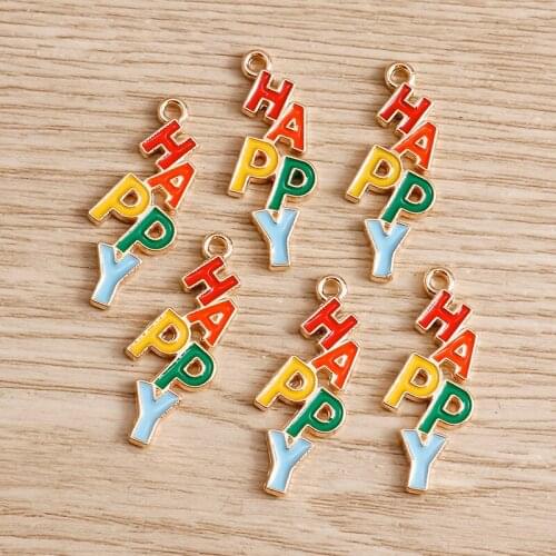 10pcs 11*29mm Alloy Happy Letter Charms Fit Jewelry Findings Enamel Pendants Charms Necklaces Earrings Birthday DIY Gifts Making
