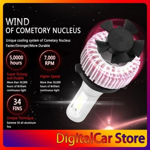 2pcs IP68 Waterproof Comet-Curved Car H8/H9/H11 LED Headlights 60W 6000K with Efficient Cooling System + Fan