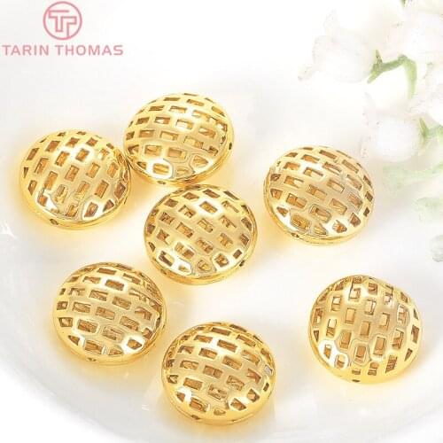 6PCS 16x8.5MM 24K Gold Color Plated Brass Flat Round Spacer Beads Bracelet Beads Jewelry Accessories