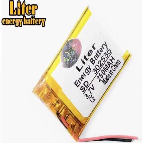 3.7V,250mAH,302535 lithium polymer battery for 302535 plug GPS,mp3,mp4,mp5,dvd,bluetooth,model toy rechargeable battery