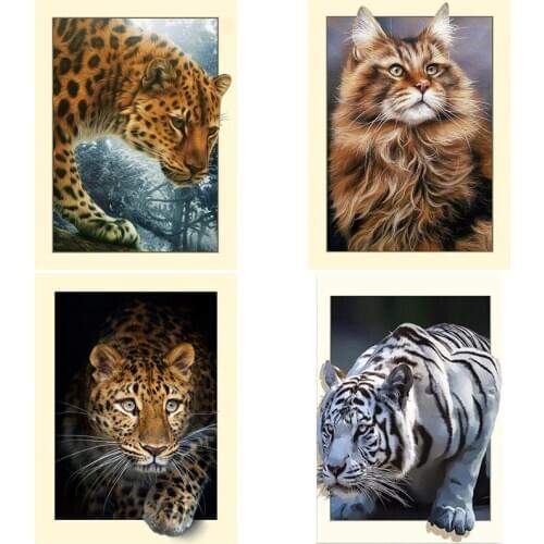 5D Diamond Painting Tiger Cat Animals Cross Stitch Kits Diamond Embroidery Full Square Round Picture Rhinestones Bead Home Decor