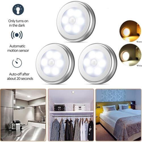 6 LEDs Motion Sensor Night Light Under Cabinet Led Light Auto on/off Wall Lamp For Kitchen Bedroom Closet Lighting 1/2/3/5pcs