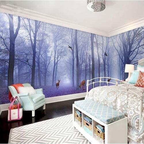 Bacaz 3D Black Wall Wallpaper For Walls 3D Living Room Background Forest and Elk Wallpaper Papier Peint Mural 3D papel de parede