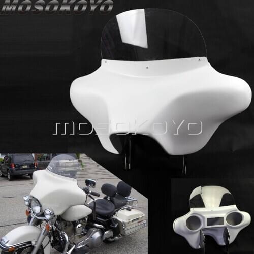 ABS Plastic White Detachable Batwing Fairing Front Headlight Fairing w/ Windshield Bracket for Harley Touring Road King 94-13