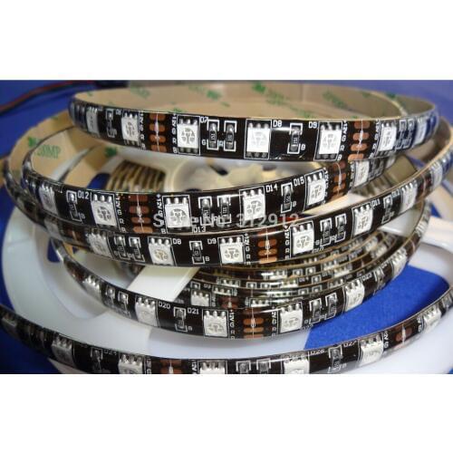BLACK PCB LED strip 5050 SMD 12V flexible light 60LED/m,5m 300LED,White,Blue,Green,Red,Yellow;RGB;waterproof in silicon coating