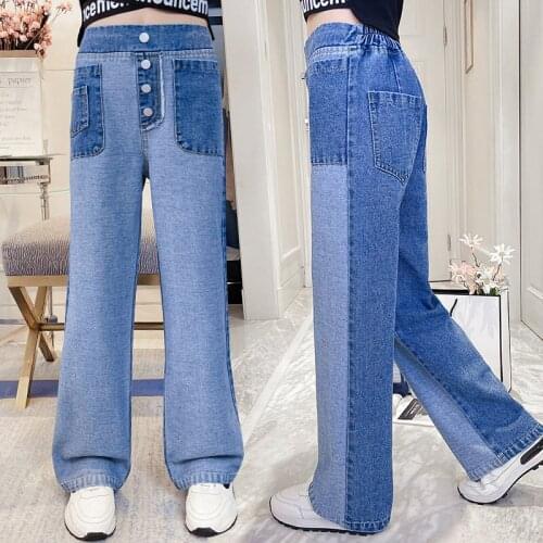 New Autumn Childrens Jeans Pants for Teenage Korean Style Fashion Design High Quality Baby Girl Loose Denim Trousers 4-14Years