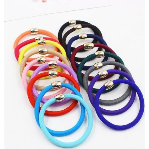 ALKELINA 10PCS/LOT Quality Ponytail Elastic Holders Hair Accessories Nylon Colorful Gold Plated Button Girl Women Hair Bands