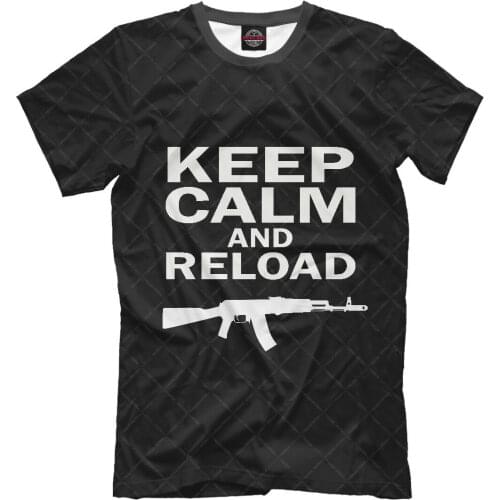 Keep calm and reload t-shirt Russia Kalashnikov Gun Weapon black mens t shirts Short Casual Cotton Harajuku men clothing