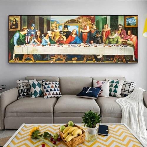 Marvel Superhero Last Supper Canvas Painting Character Movie Collection Poster HD Print Wall Art Picture Living Room Home Decor