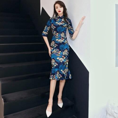 2020 Fashion Girls Chinese Dress Women Summer Cheongsam Qipao Dresses Evening Gowns China Oriental Style Vintage Qi Pao Long