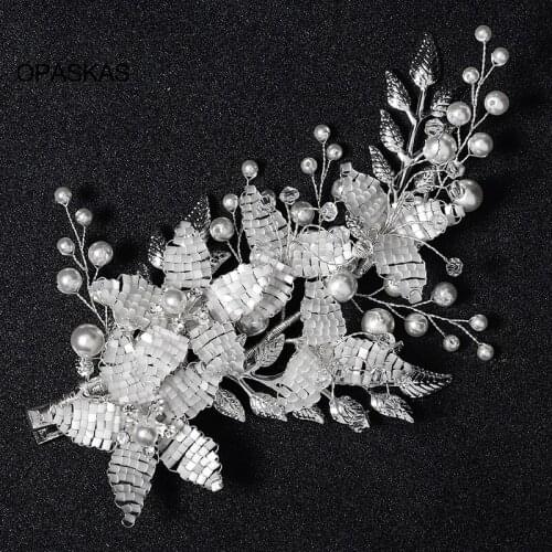 Leaf Duckbill Clip Rhinestone Pearl Inlaid Hairpin Cute Vintage Wedding Headdress Hair Accessories for Girls PT
